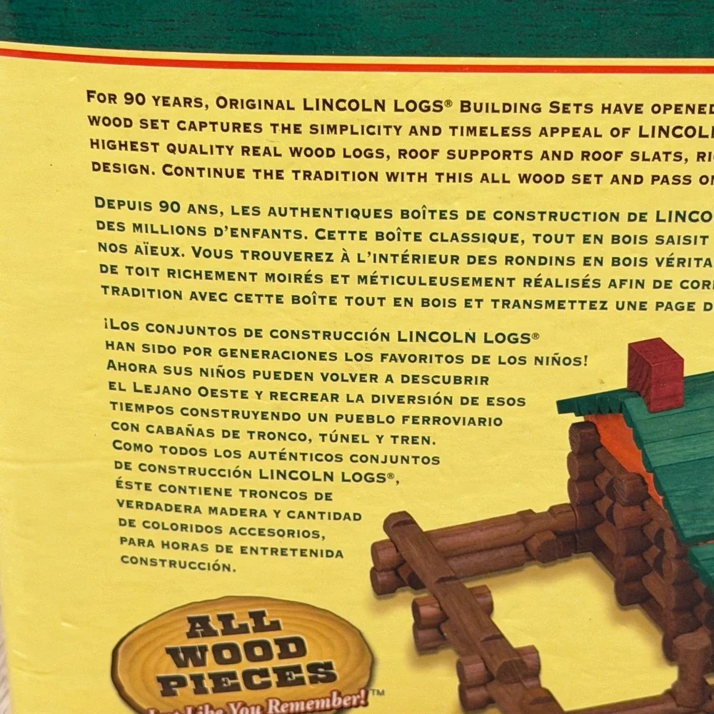 Lincoln Logs Fort Wilderness Building Set Brown Wood Pieces Storage Bin